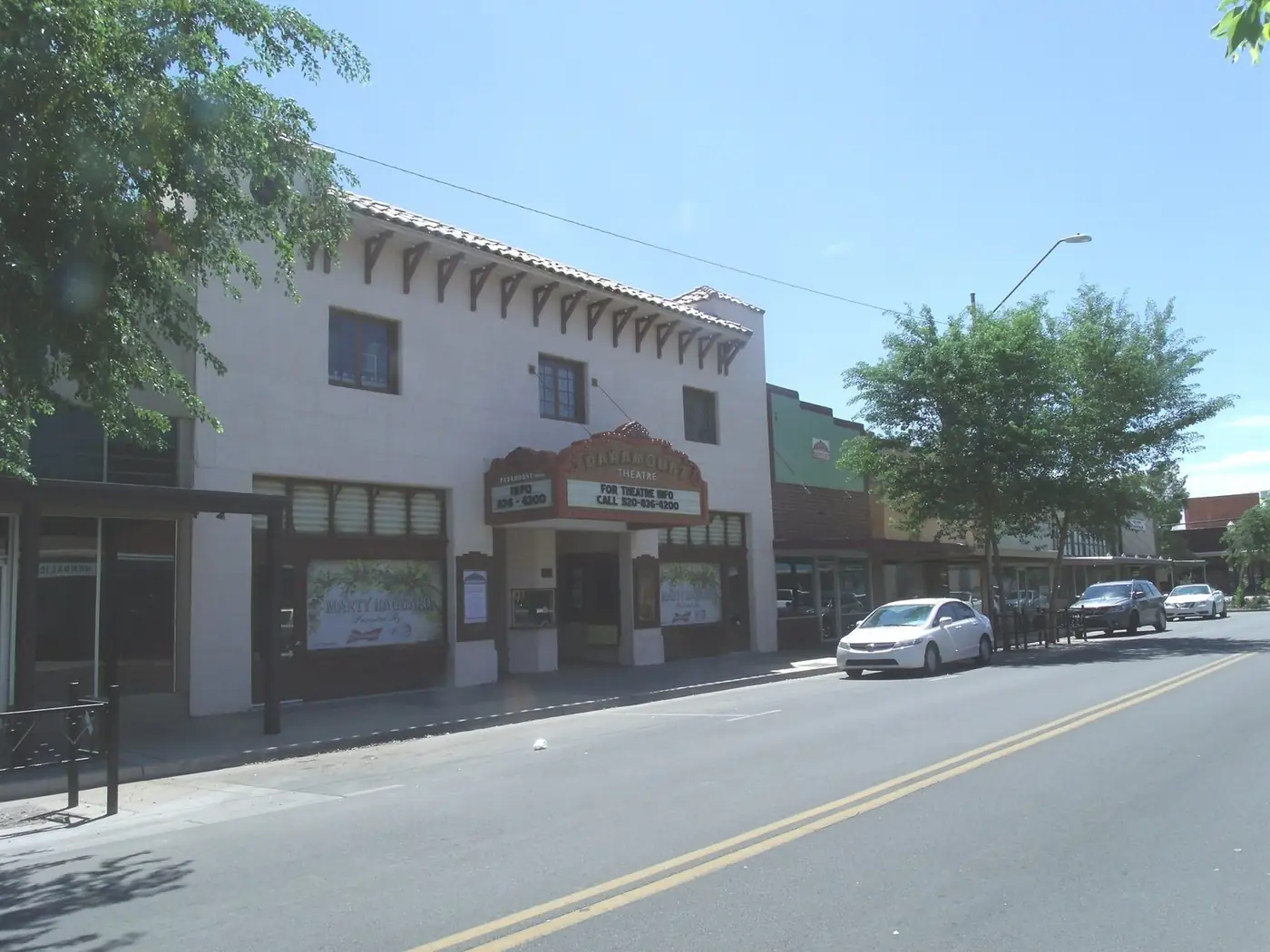 Florence Street in downtown Casa Grande, with storefronts and trees